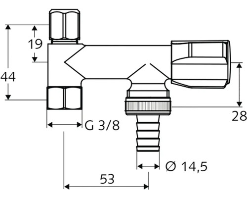 Schéma technique d''un robinet avec indications de dimensions