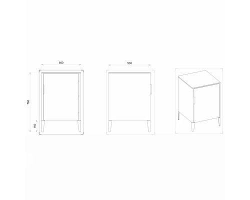 Dessin technique d''un meuble de salle de bains avec dimensions