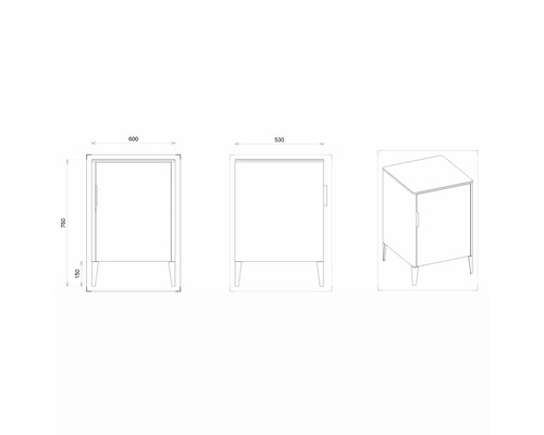 Schéma technique d''un meuble de salle de bains avec dimensions.