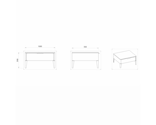 Dessin technique d''un meuble sous-lavabo avec indications de dimensions
