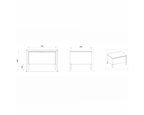 Dessin technique d''un coffre avec dimensions