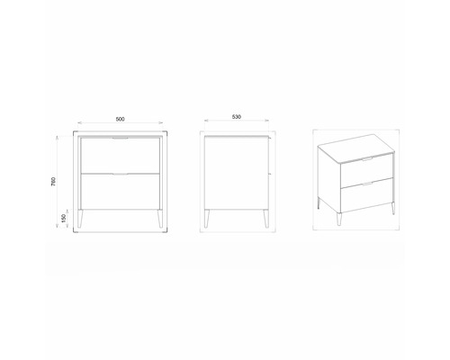 Dessin d''un meuble sous-vasque avec dimensions