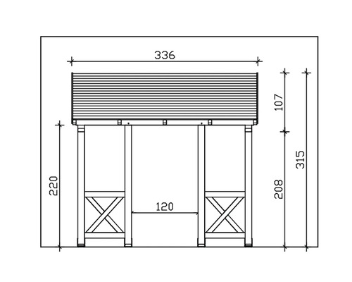 Dessin technique d''un pavillon avec indications de largeur, hauteur et profondeur