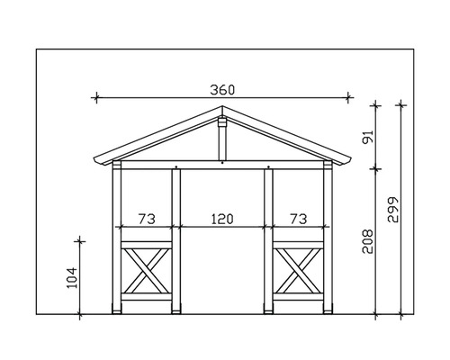 Dessin technique d''un pavillon avec indications de dimensions