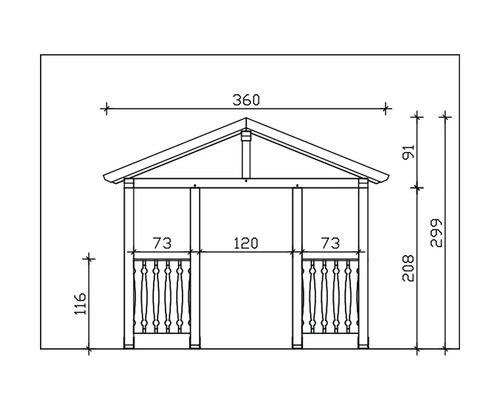 Dessin technique d''un pavillon de jardin avec dimensions