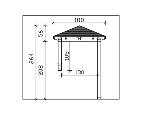 Dessin technique d''une tonnelle de jardin avec des dimensions.