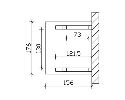 Dessin technique d''une étagère avec les dimensions 176, 130, 73, 121,5 et 156