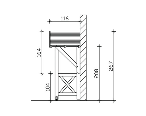 Dessin technique d''un balcon mural avec indications de dimensions.