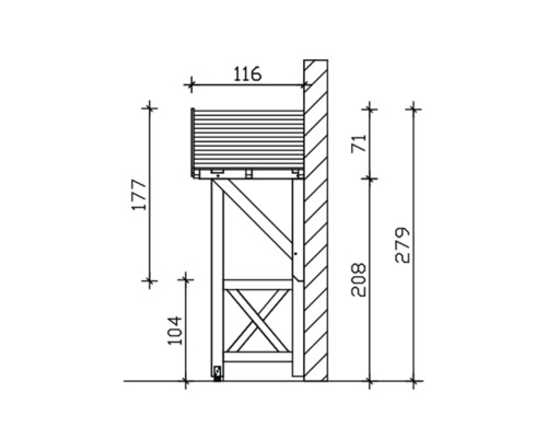 Dessin technique d''une table murale montée avec indication des dimensions