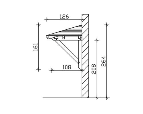 Technische Zeichnung einer Holztür Überdachung mit Maßangaben.