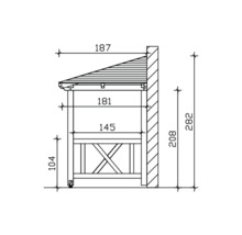 Dessin d''une vue de cabane à outils avec dimensions