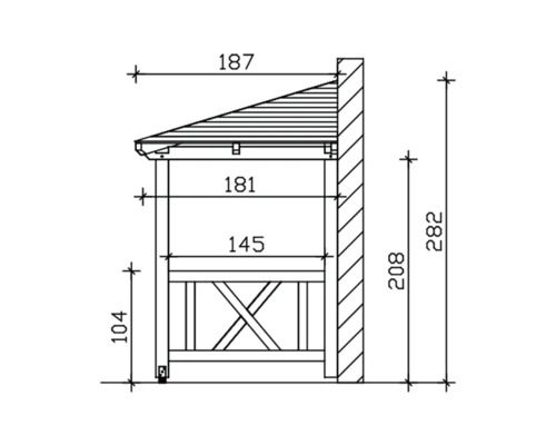 Dessin d''une vue de cabane à outils avec dimensions