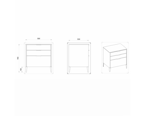 Schéma d''un meuble sous-vasque avec dimensions