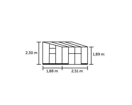 Diagramm mit den Maßen eines Gewächshauses
