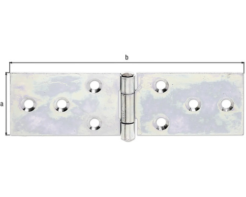 Metallscharnier mit Befestigungslöchern und Größenangaben