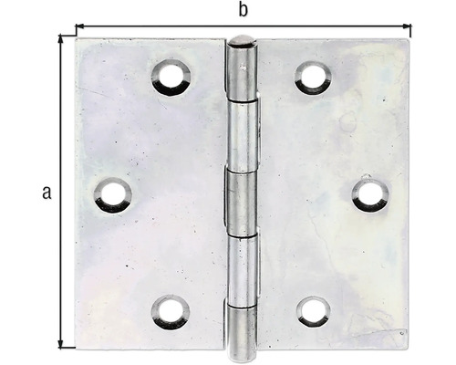 Metallscharnier mit Befestigungslöchern und Maßangaben