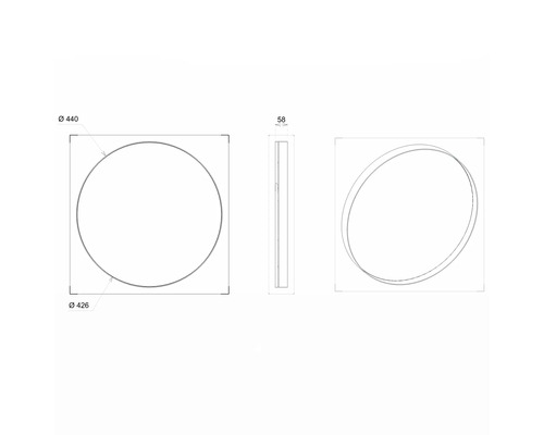 Dessin technique d''un miroir rond avec indications de dimensions