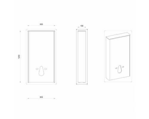 Schéma technique d''une boîte aux lettres avec dimensions