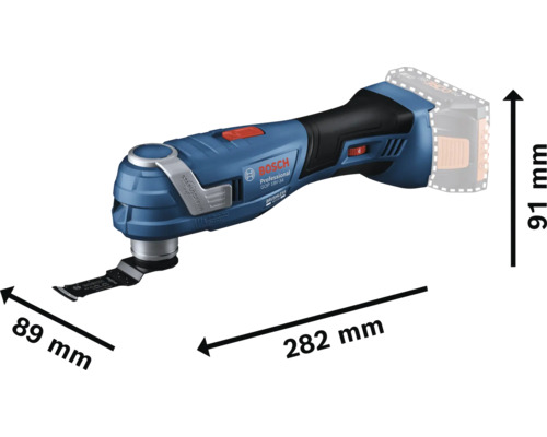 Bosch Multifunktionswerkzeug mit den Maßen 89 mm, 91 mm und 282 mm