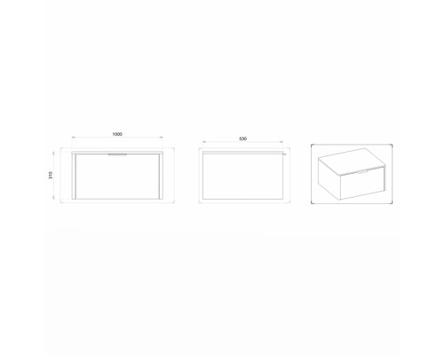 Schéma technique d''un élément de tiroir avec dimensions
