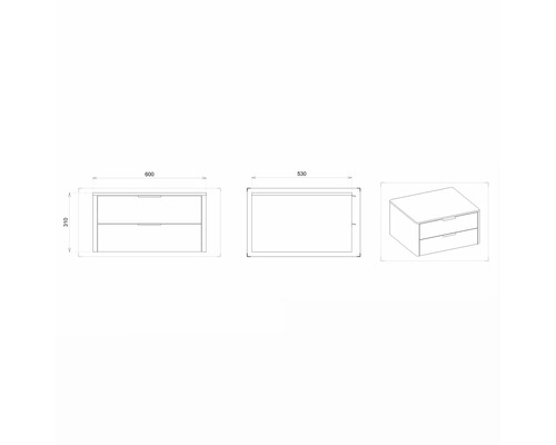 Dessin d''un meuble sous-vasque avec des indications de dimensions pour la planification de salle de bains
