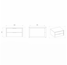 Dessin d''un meuble sous-lavabo mesurant 1100 x 530 x 310 mm