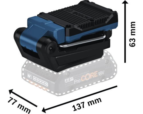 Projecteur de chantier sans fil Bosch avec dimensions