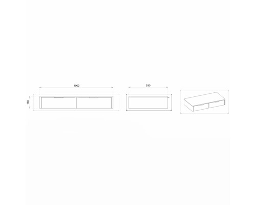 Zeichnung eines Waschtischunterschranks mit Maßangaben
