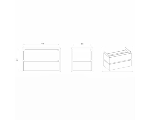 Schéma d''un meuble sous-lavabo avec dimensions