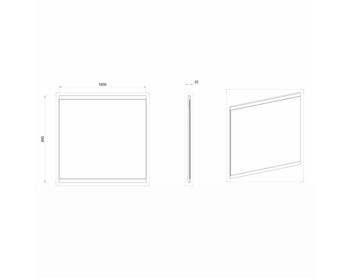 Schéma technique d''un miroir carré avec dimensions