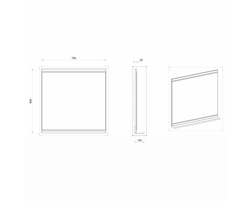 Dessin technique d''un miroir avec des dimensions.