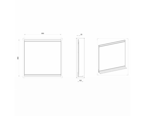 Schéma technique d''un miroir avec les dimensions.