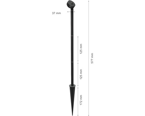 Gartenleuchte mit Erdspieß, Maße dargestellt