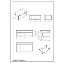 Schéma technique d''un meuble de salle de bains avec dimensions