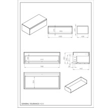 Technische Zeichnung eines Waschtischunterschranks mit Maßangaben
