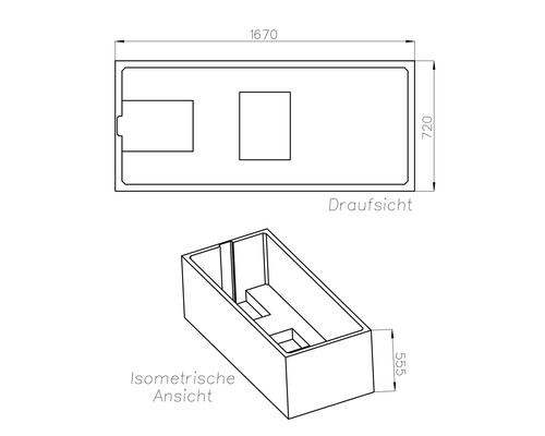 Dessin technique d''une baignoire avec dimensions