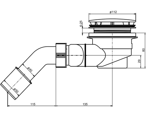 Dessin technique d''un siphon avec indications de dimensions