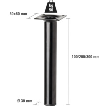 Tischbein aus Metall, 30 mm Durchmesser, 60 x 60 mm Platte und 50 Kilogramm Traglast