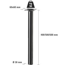 Tischbein aus Metall mit einer Traglast von 50 Kilogramm und den Maßen 400, 500 oder 600 Millimeter.