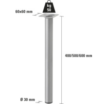 Tarrox Tischbein rund Ø 30 x 600 mm, silber