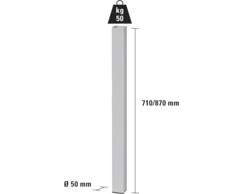 Metallpfosten mit den Maßen 710/870 mm und einem Durchmesser von 50 mm