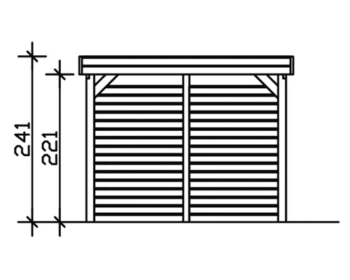 Dessin technique d''un abri de jardin avec des dimensions de 241 et 221 centimètres.