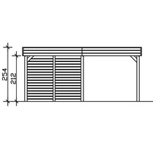 Zeichnung eines Holzcarports mit den Maßen 254 und 212