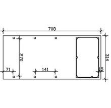 Dessin technique avec les dimensions 708, 314, 270, 141, 71 et 15