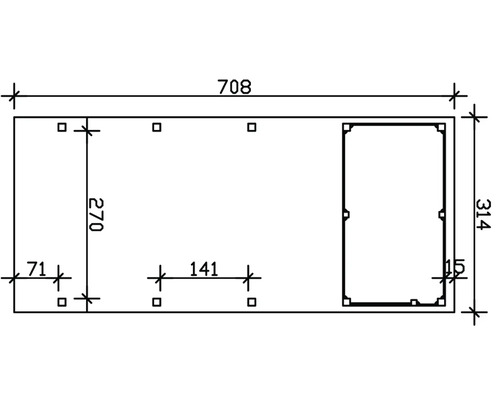 Dessin technique avec les dimensions 708, 314, 270, 141, 71 et 15