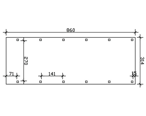 Dessin technique avec cotes : longueur 860, largeur 314, distance 270
