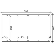 Carport simple SKAN HOLZ Friesland avec film d'étanchéité pour toiture en EPDM et ancrage pour poteaux H 397 x 708 cm imprégné