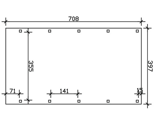 Dessin technique avec dimensions : 708 mm de largeur, 397 mm de hauteur, 355 mm de hauteur intérieure.