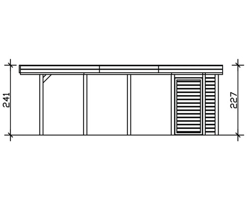 Schéma d''un carport en bois avec les dimensions 241 et 227