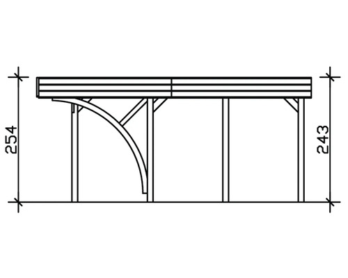 Dessin technique d''un pavillon en bois avec des indications de hauteur
